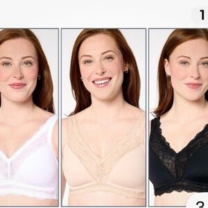 Breezies Lace Trim Bralette Trio - White, Cream, and Black NWOT